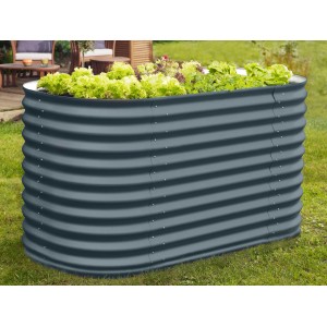 Vitavia Hochbeet Vita 858 Granit aus Metall, befüllt mit Salatpflanzen im Garten.