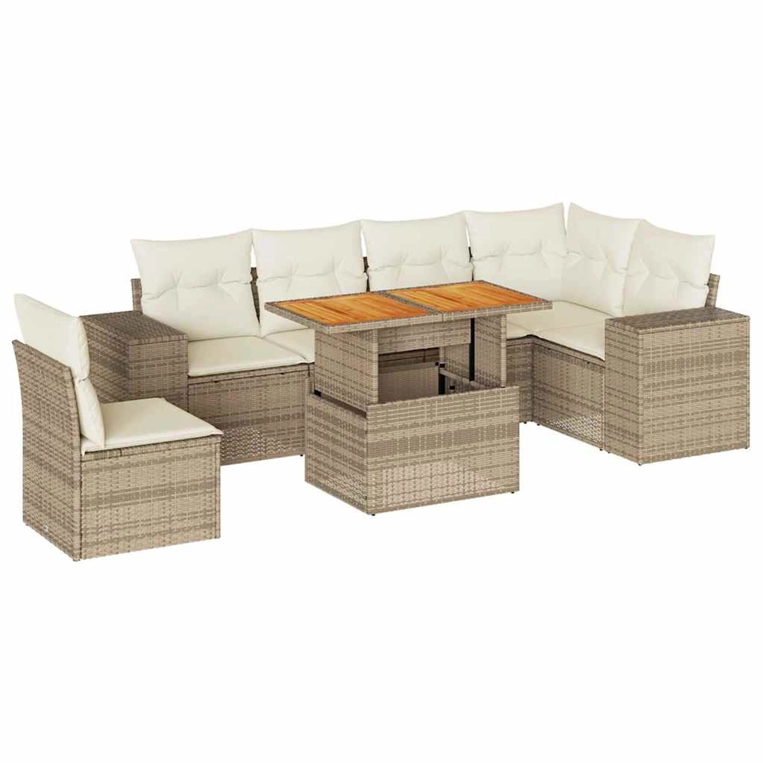 vidaXL 7-Tlg Garten-Sofagarnitur mit Kissen Beige Poly Rattan 3327383 günstig online kaufen