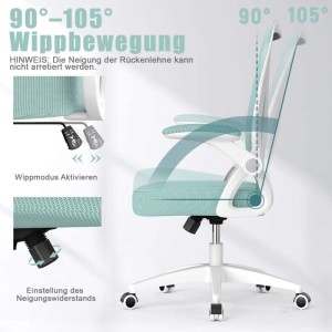 Rattantree Ergonomischer Drehstuhl mit Klapparmlehnen Höhenverstellbar Mesh Rückenlehne Grün