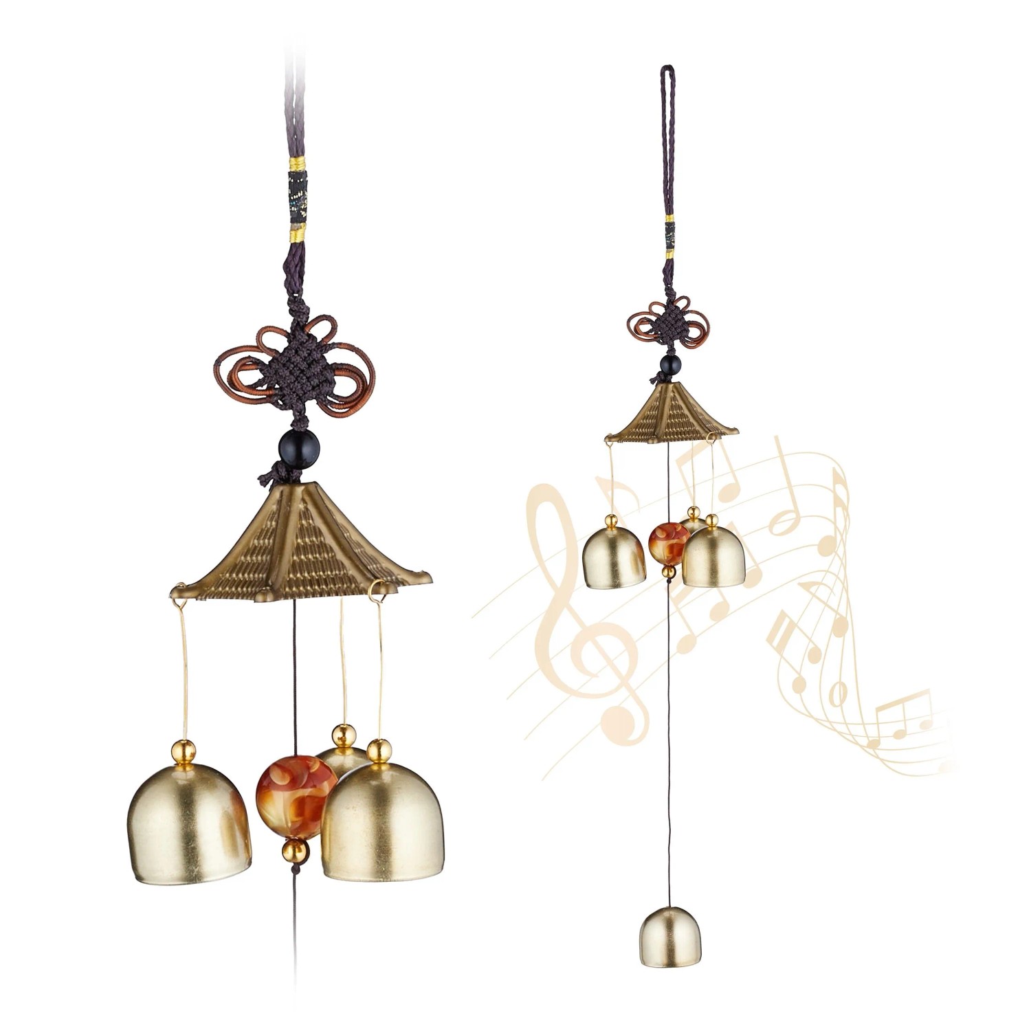 Relaxdays Windspiel Eisen Gold Schwarz 2er Set 39 cm x 7,5 cm x 7,5 cm 45 g