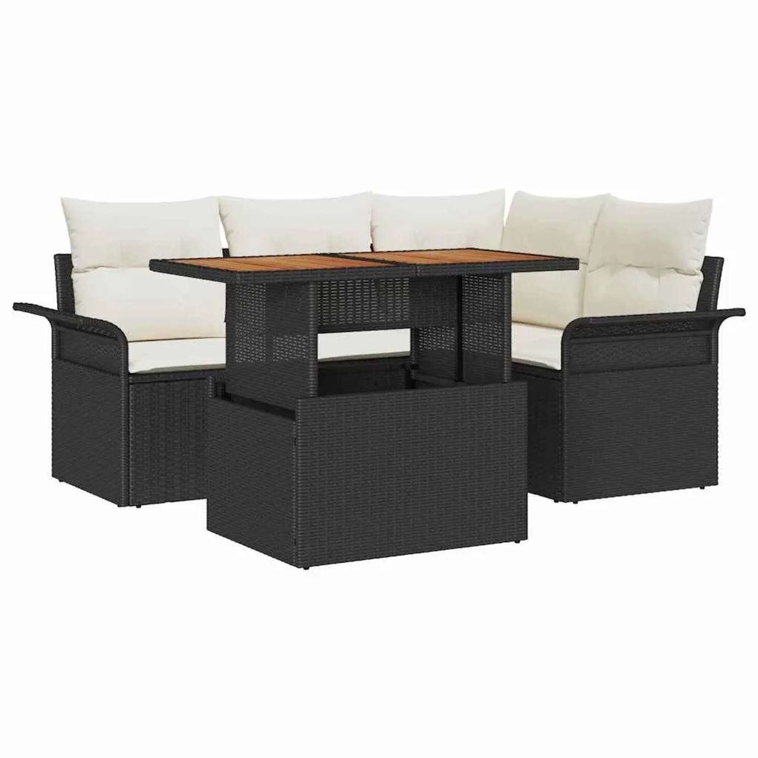 vidaXL Garten-Sofa-Set mit Kissen 5-Tlg Schwarz und Creme 3349326