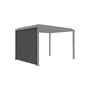 Anthrazitfarbener Rollvorhang CR Series 3m für Pergola. Bietet Sonnen- und Windschutz.