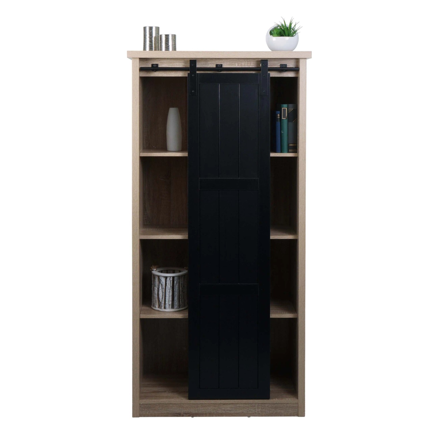 MCW Schrank K75 naturfarben mit Schiebetür und 8 Fächern. Schubladenkommode für viel Stauraum.