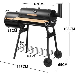COSTWAY Holzkohlegrill mit Deckel, 2-in-1 Räucher-Grill mit Rädern, seitliche Ablage und Ablagerost.