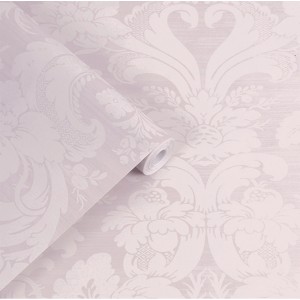 Laura Ashley Vliestapete Martigues Sugared Violet mit floralem Damastmuster.