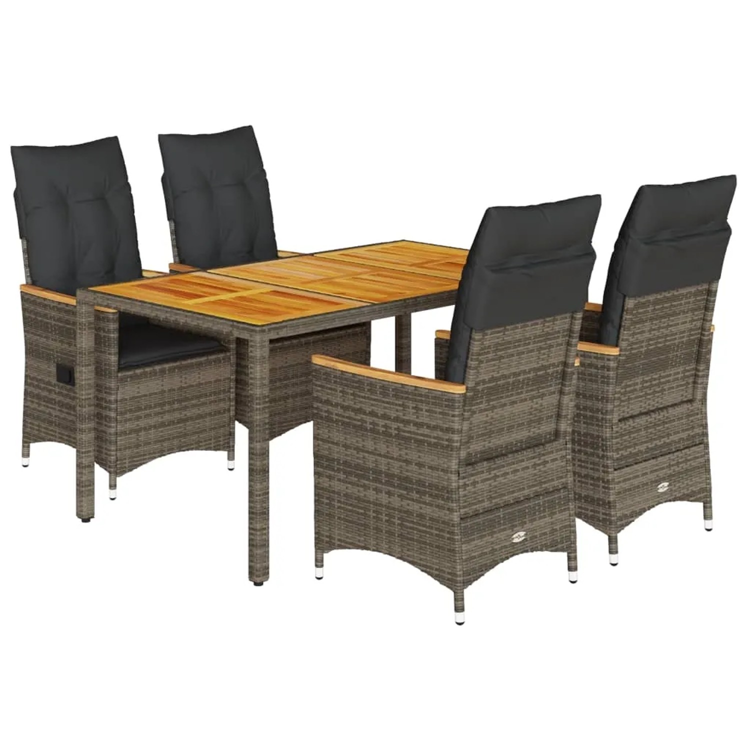 vidaXL 5-Tlg Garten-Essgruppe mit Kissen Grau Poly Rattan 3276846