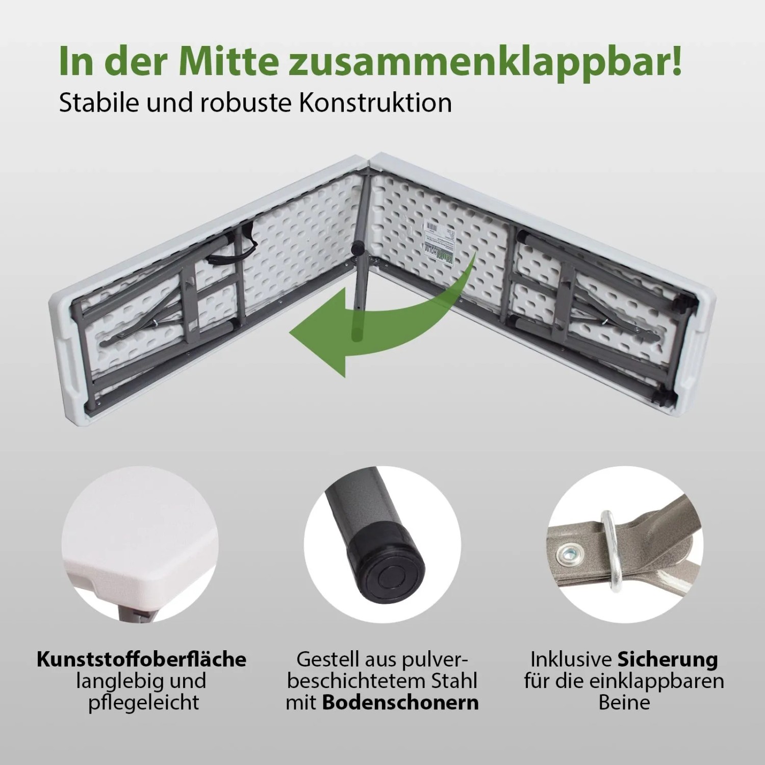 2er Set TRUTZHOLM Bierzeltbank, klappbar, weiß, Kunststoff, 180 cm. Details zu Gestell, Oberfläche und Sicherung.