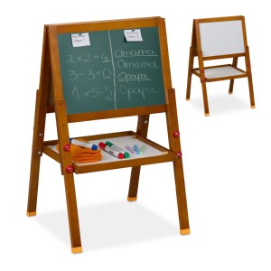 Relaxdays Kinderstandtafel Whiteboard Kiefernholz MDF Braun Weiß Grün Magnetisch Höhenverstellbar 77 x 39 x 44,5 cm 1,9 kg