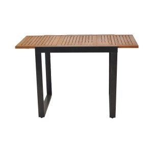 Rechteckiger, ausziehbarer Gartentisch Naxos mit Akazienholz-Tischplatte und schwarzem Aluminiumgestell.