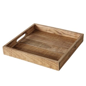 Naturfarbenes Boltze Tablett Mariam aus Holz, quadratisch, 28x28 cm.
