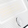 Detailaufnahme der schwarzen LED Solar-Außenleuchte mit Sensor. Wandleuchte mit Bewegungsmelder.