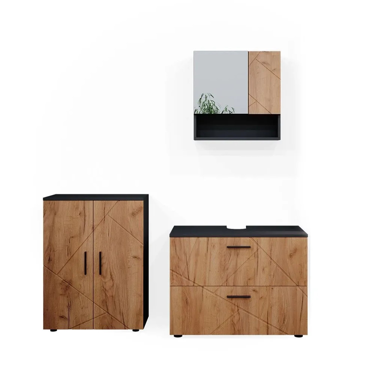 Vicco Badmöbel-Set Irma Goldkraft Eiche/Anthrazit 80 x 59 3-teilig