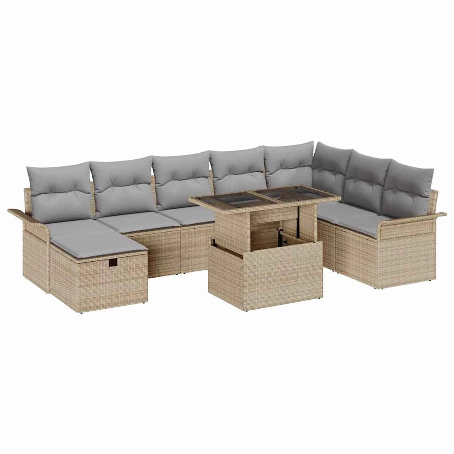 vidaXL Garten-Sofa-Set mit Kissen mit Speicher 9-Tlg Beige Poly Rattan 3361 günstig online kaufen