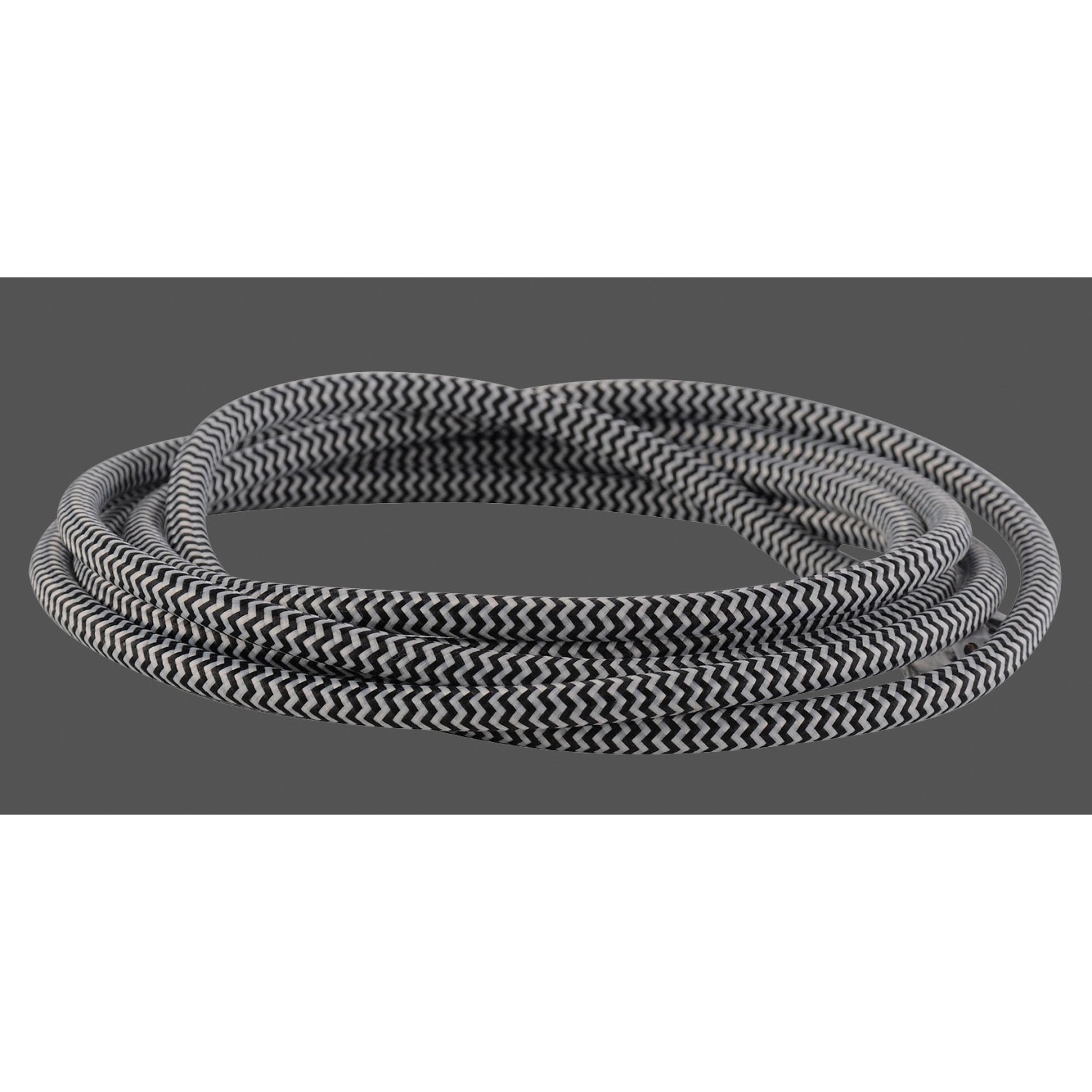 Just Light Textilkabel, 3-adrig, schwarz-weißes Zickzack-Muster, Meterware.