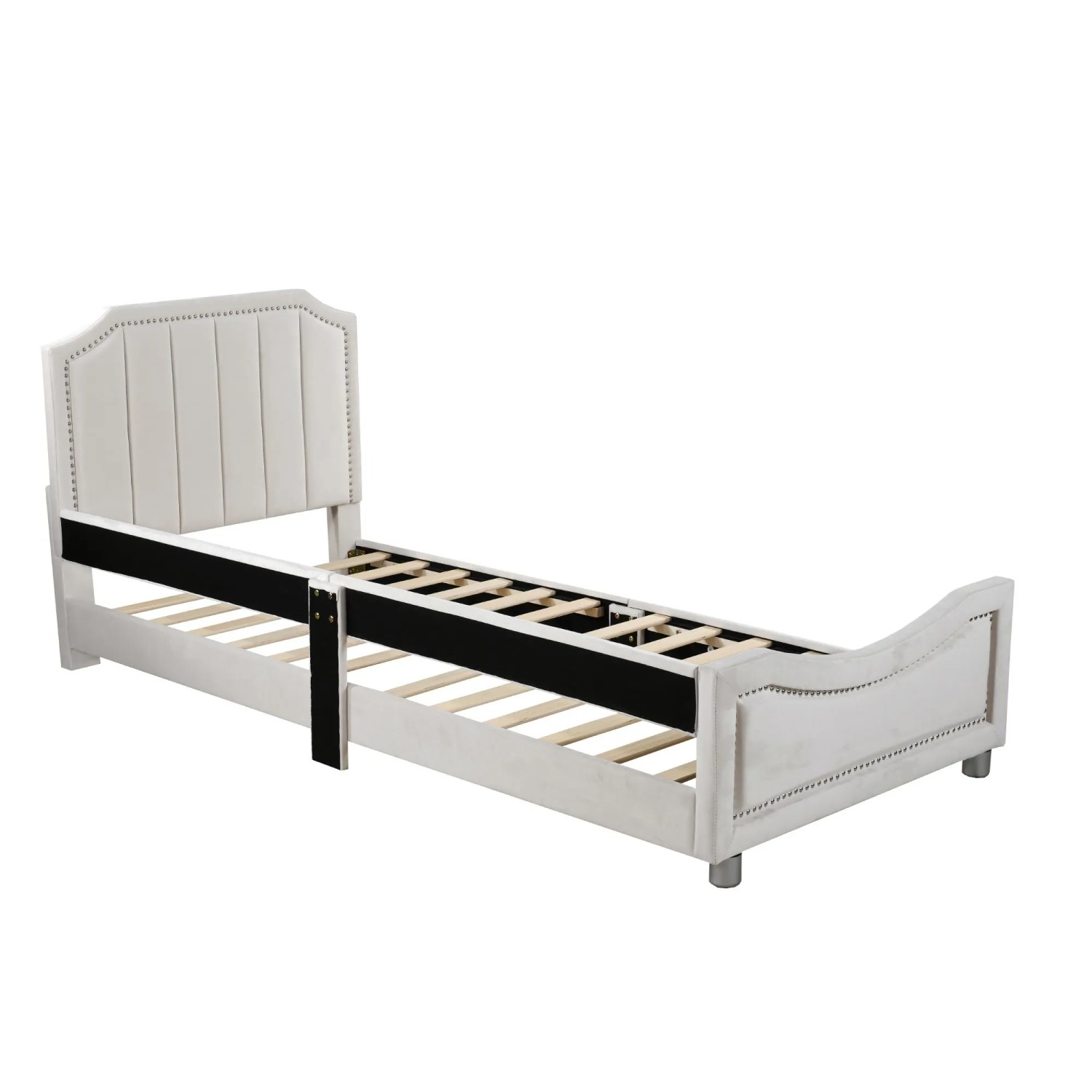 KOMHTOM Kinderbett  Polsterbett 90x200Cm  Schlafsofa  Bettgestell Mit Rücken- Und Armlehnen  Eltern-Kind-Bett  Jugendbett  Gästebett  Beige