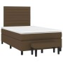Dunkelbraunes Boxspringbett 120x200 cm mit Matratze und Bank.