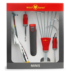 Wolf-Garten multi-star Mini Handgeräte Set: Kelle, Grubber, Besen, Hacke und Stiel im Set.