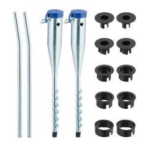 Relaxdays Bodenhülsen 2er Set mit Adaptern und Eindrehstangen für Sonnenschirme, Stahl silber.