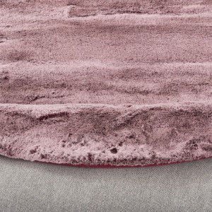 Runder, beerefarbener Fellteppich (80x80cm) der Serie Pergamon Luxus Super Soft Plush.