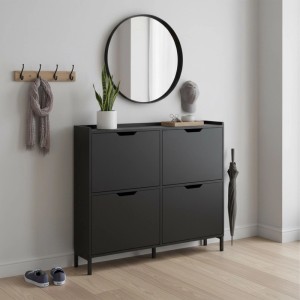Relaxdays Schuhkipper MDF Eisen Schwarz mit 4 Fächern 90 cm x 100 cm x 19 cm 22,4 kg
