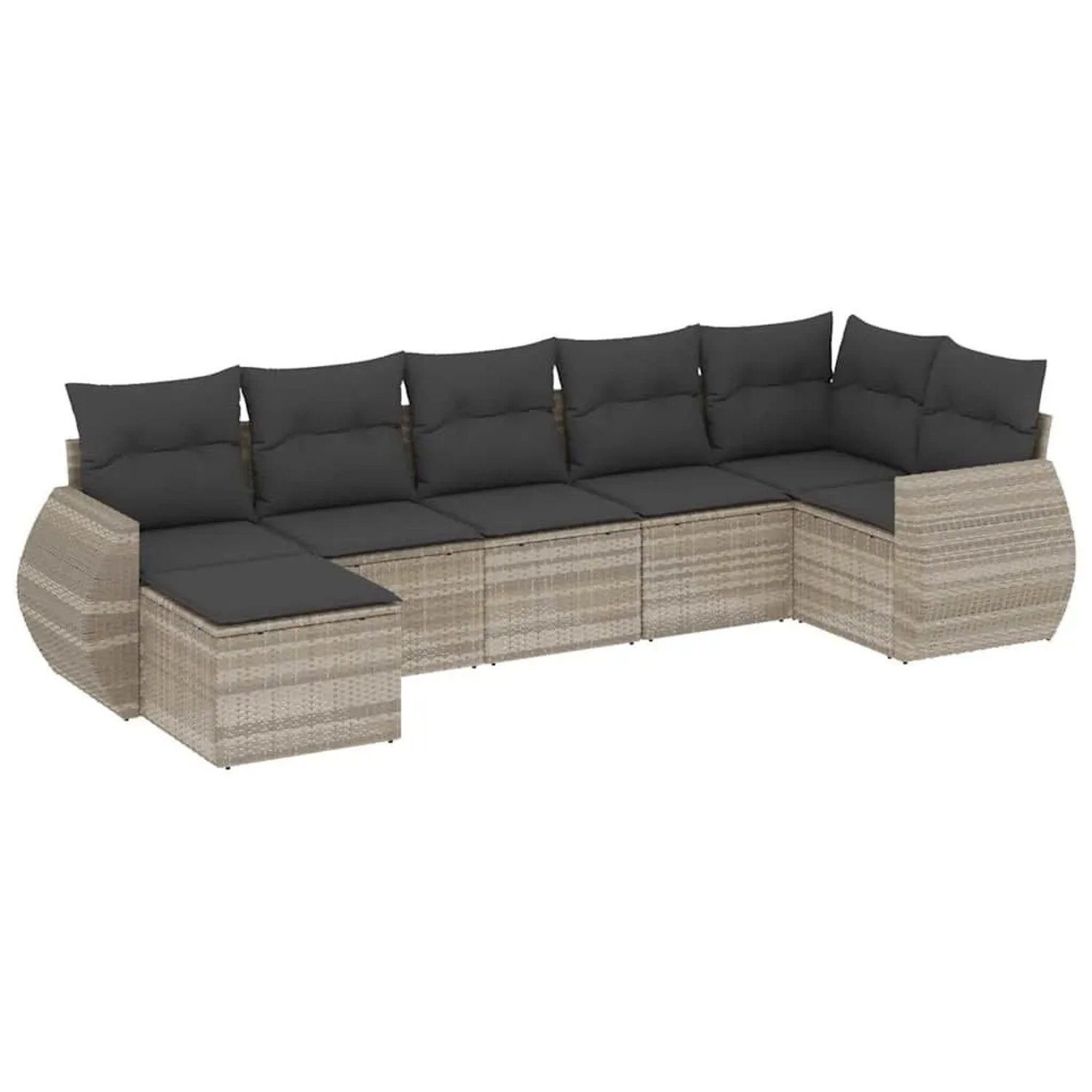 vidaXL 7-Tlg Garten-Sofagarnitur mit Kissen Hellgrau Poly Rattan 3221681