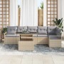 Beiges 7-teiliges vidaXL Garten-Sofa-Set mit Tisch und Poly Rattan Optik.