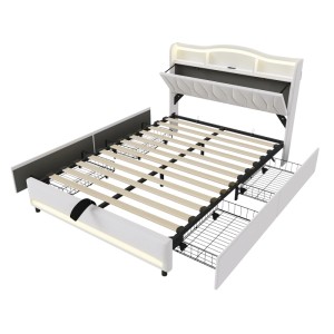 PXloue Polsterbett  140x200 Stauraumbett mit LED‑Beleuchtung USB und Stauraum