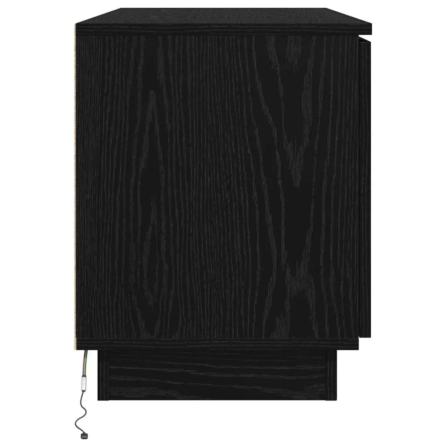 VidaXL TV-Schrank in Schwarz Eichen-Optik, seitliche Ansicht. Moderner TV-Schrank mit LED-Beleuchtung.
