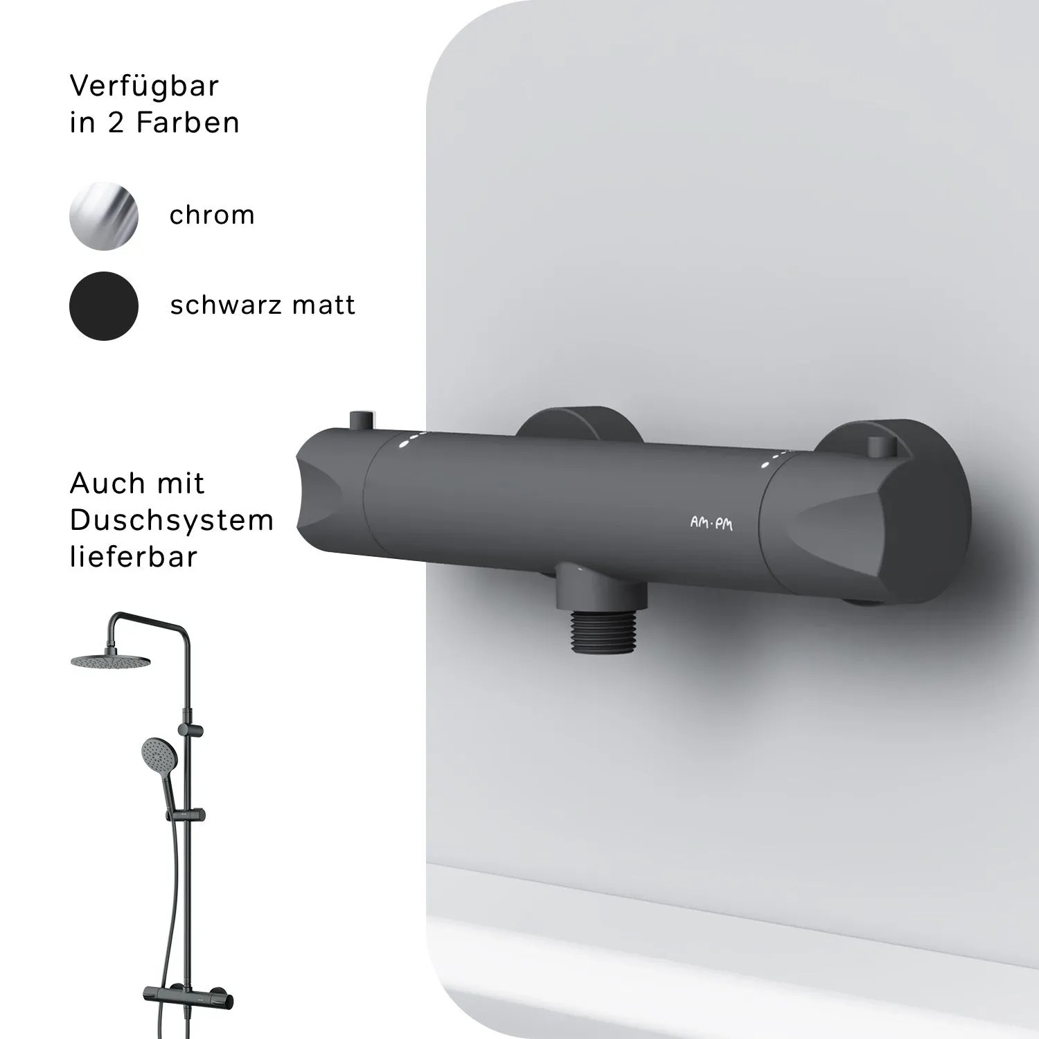 AM.PM Thermostat Duscharmatur Hit, schwarz, aus Messing. Mischbatterie für Dusche.