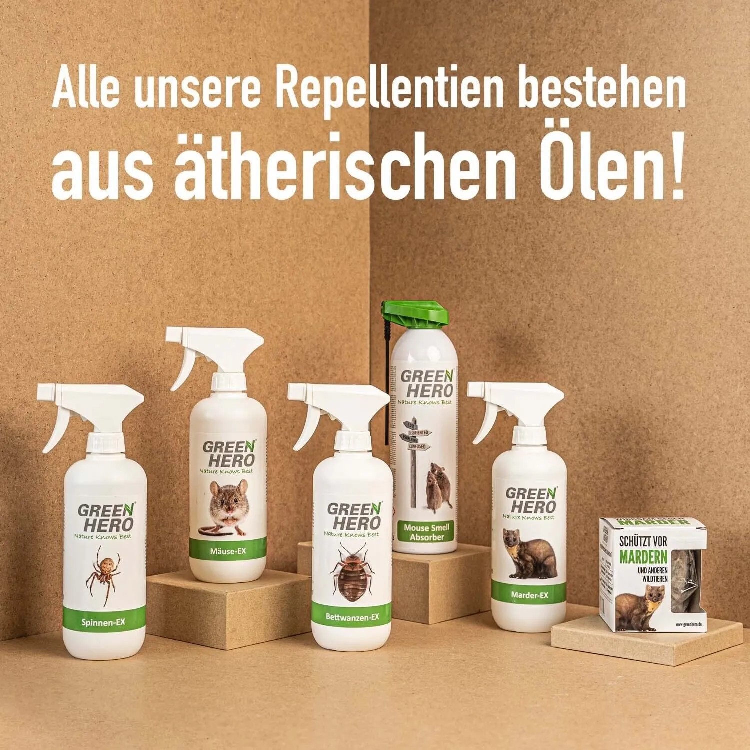 Greenhero Marderschreck und weitere Schädlingsbekämpfungsmittel im Set.