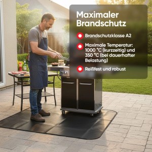 Evocamp Feuerfeste Matte unter Grill mit Mann. Hitzeschutzmatte 100x150cm für Grill und Kamin.