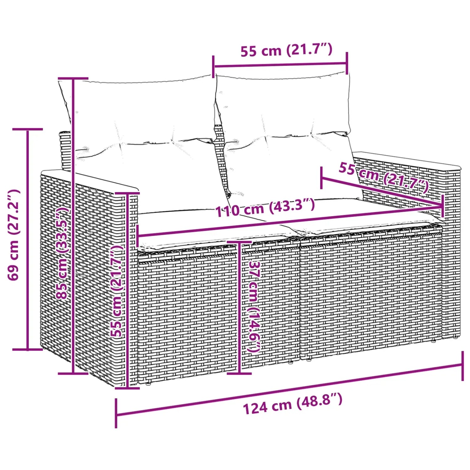 vidaXL Garten-Sofa-Set 8-tlg grau, Poly Rattan, mit Maßangaben. Ideal für Terrasse & Garten.