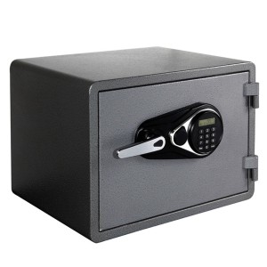 Grauer KARAT Tresor mit Tastenfeld, LCD-Display und Magnetsystem. Sicherer Aufbewahrungsort.
