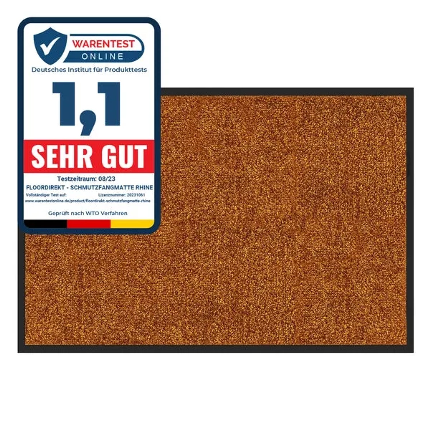 Braune Karat Schmutzfangmatte Rhine 40x60 cm mit "Sehr Gut" Siegel als Fußmatte und Türvorleger.