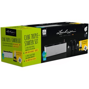 Lechuza Cube Color Triple Starterset, schiefergrauer Hängetopf mit Bewässerungssystem und Kräuterschere.