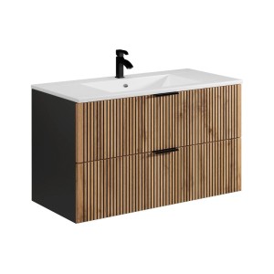 Vente-unique Badmöbel-Set Madela Schwarz  Naturfarben Hell 100 cm