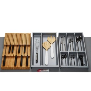 SOTECH ORGA-BOX Vario SET 1 Silbergrau für 120er Schublade Mehrzweckeinsatz Messerhalter Besteckeinsatz Antirutschmatte Orga-Weave