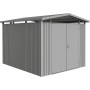 Biohort Metall-Gerätehaus Panorama, Quarzgrau, 7,6 m², mit Doppeltür. Ideal zur Aufbewahrung im Garten.
