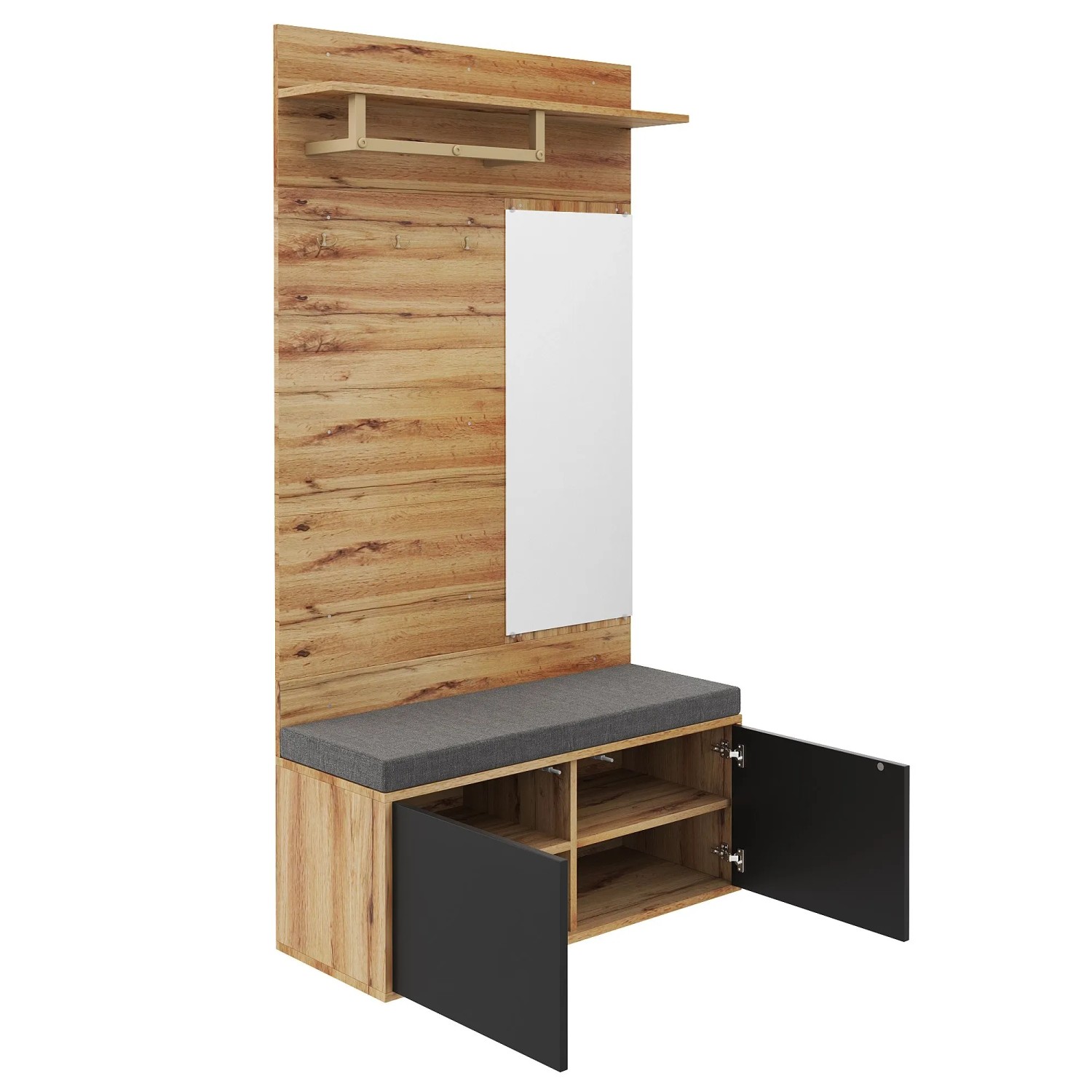 okwish Kleiderschrank Set mit Spiegel Kissen Flur 100x38x190cm Natur