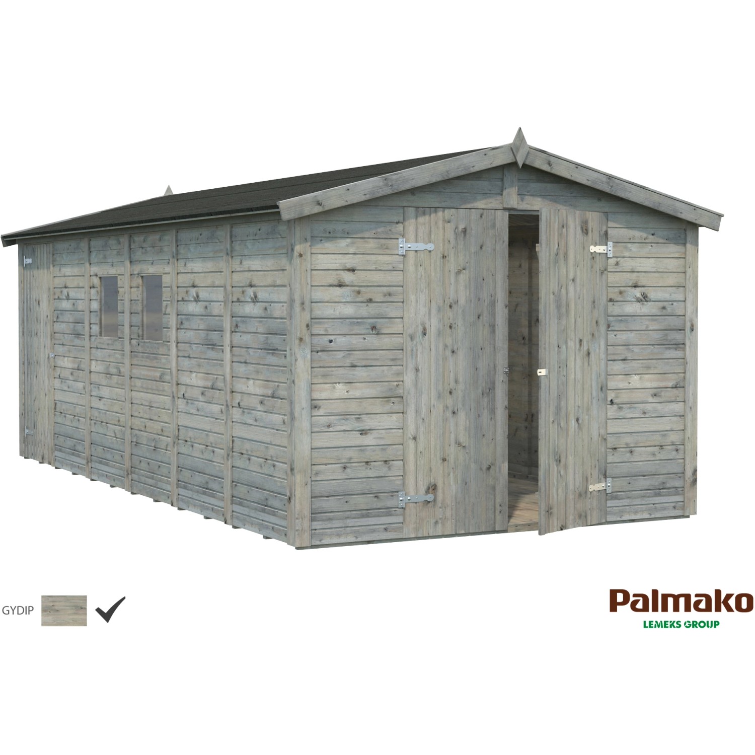 Palmako Dan Holz-Gartenhaus Grau Satteldach Tauchgrundiert 273 cm x 550 cm