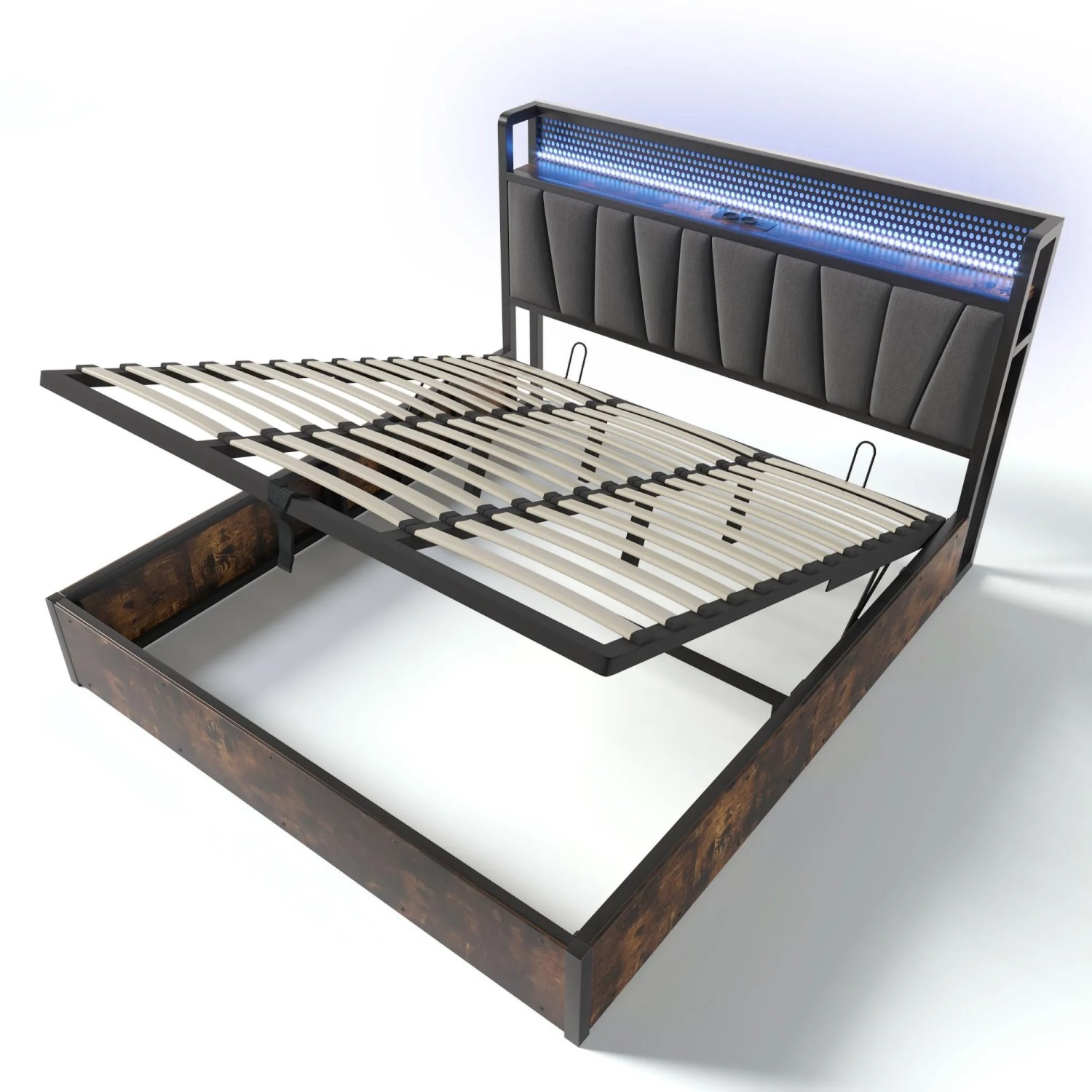 Merax Polsterbett 180x200cm LED App USB Metall Grau