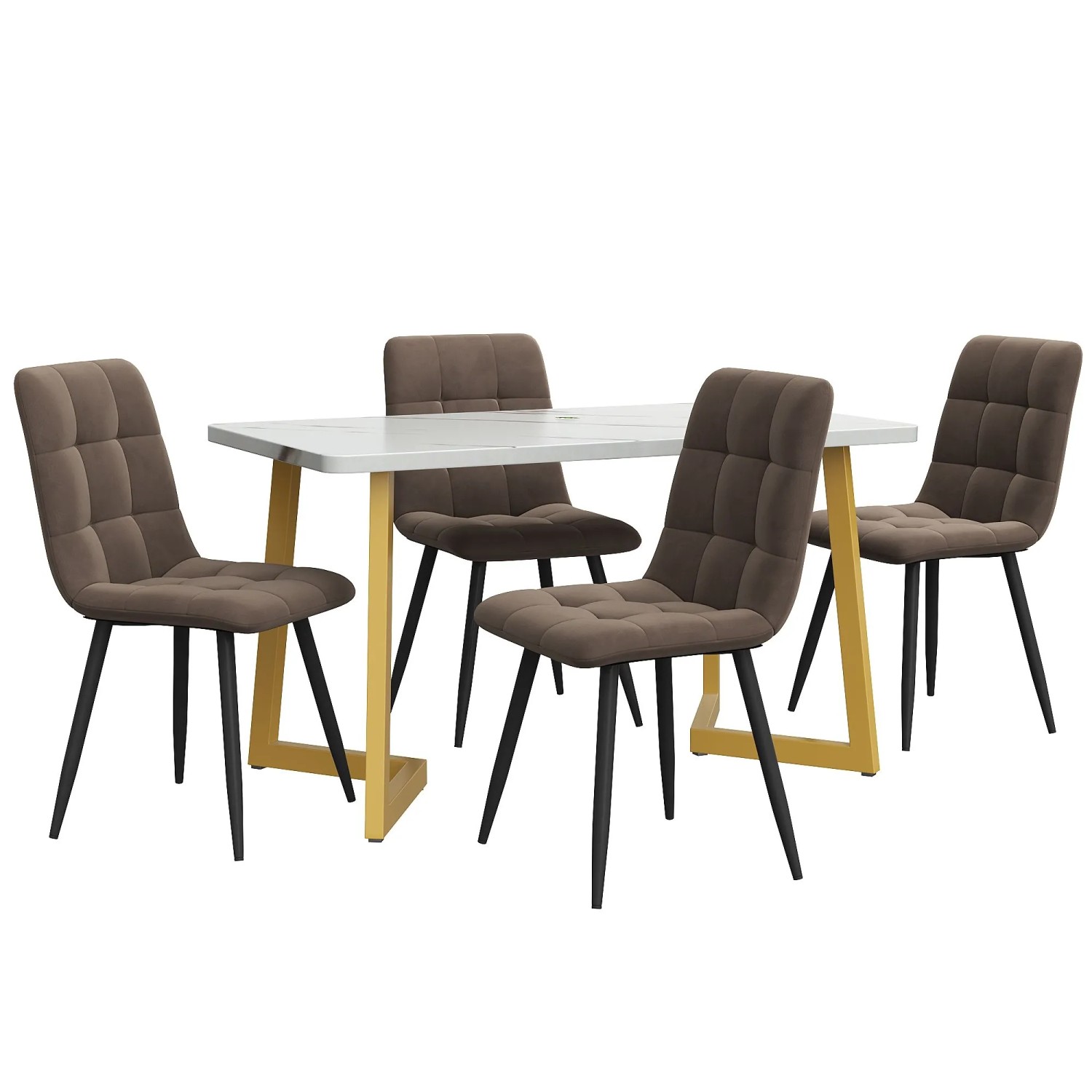 Merax Essgruppe 5-tlg mit 117x68cm Esstisch  4 Samtstühle Braun  Tischbeine Gold