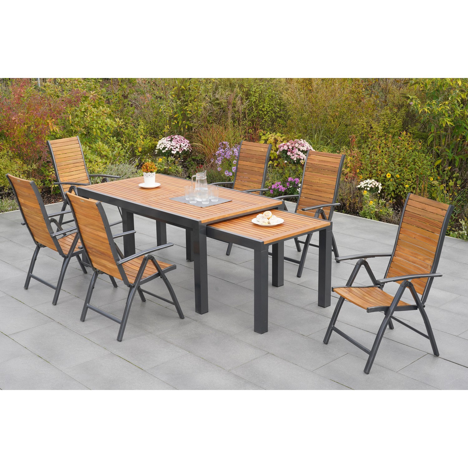 Merxx Santorin Set 7-tlg. Flex-Gartentisch Ausziehbar 180/300 x 100 cm günstig online kaufen