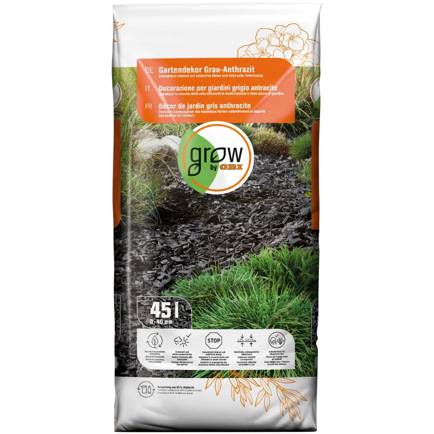 GROW by OBI Gartendekor Grau-Anthrazit, 45l