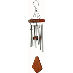 Nature's Melody Klangspiel, 45cm, Silber. Gartendeko mit 6 Aluminium-Klangröhren und Holzdetails.