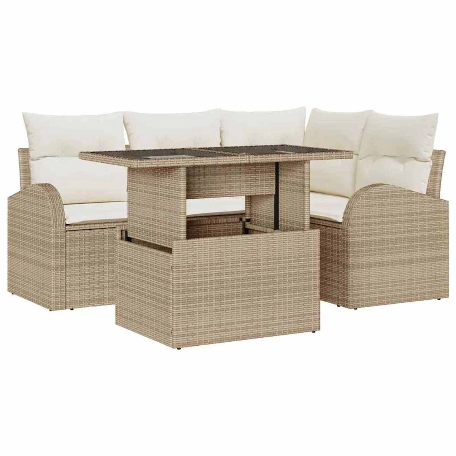 vidaXL Garten-Sofa-Set mit Kissen 5-Tlg Beige Poly Rattan 3348637 günstig online kaufen