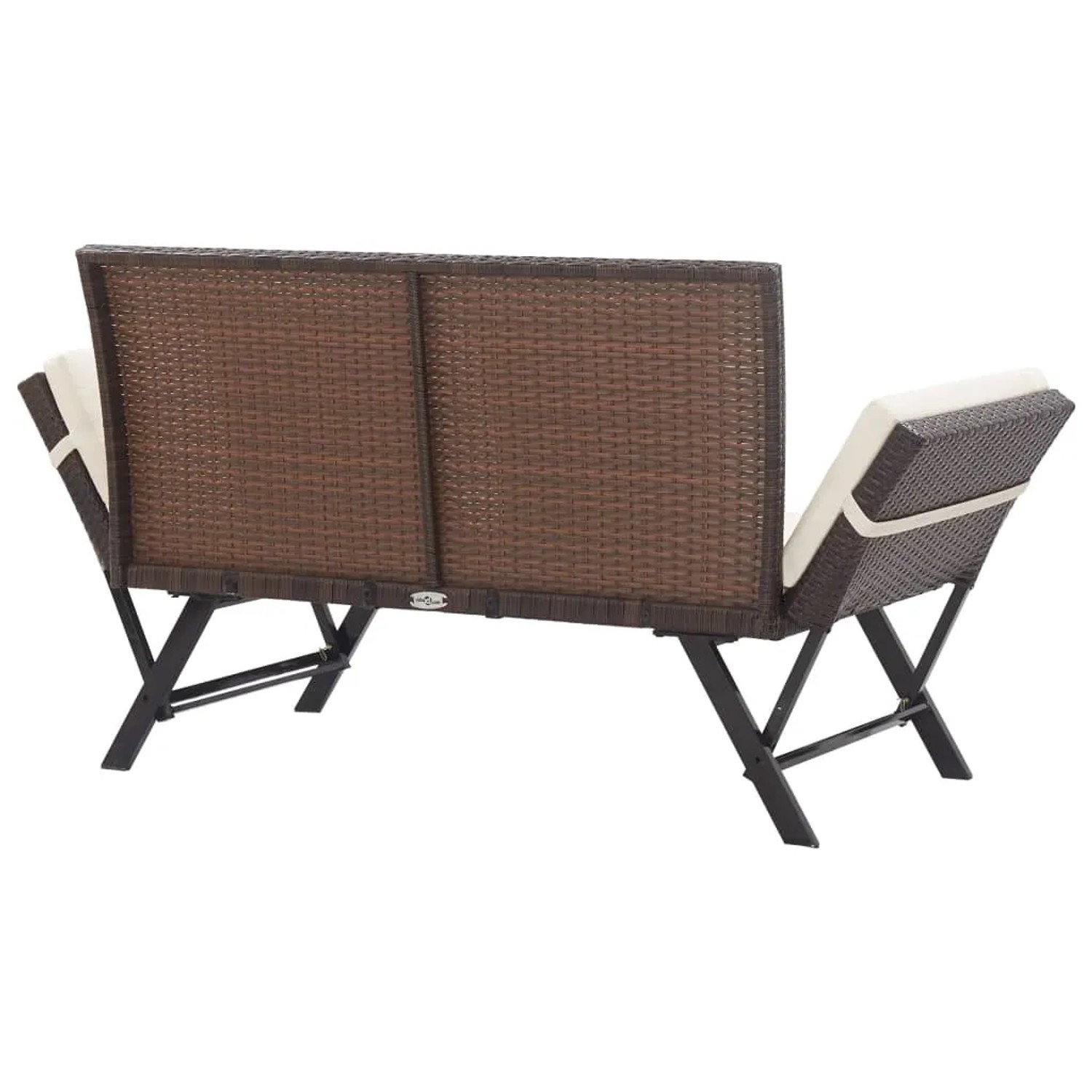 Braune VidaXL Gartenbank aus Rattan mit Kissen, verstellbar zur Liege.