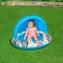 Bestway Planschbecken Safari Sun mit Zebra-Design und Sonnenschutzdach, genutzt von einem Kind.