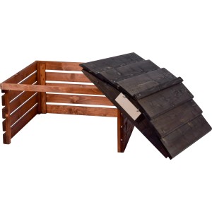 Dobar Mährobotergarage mit abnehmbarem Dach, braun und schwarz, aus Holz.