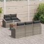 Graues 6-tlg. vidaXL Garten-Sofa-Set aus Poly Rattan mit Kissen und Tisch.
